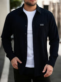 Spring And Autumn Men'S Corduroy Shirt (Jacket) Long Sleeve Lapel Double Pocket Regular Casual Retro Cool Top (Multi-Color) - Black