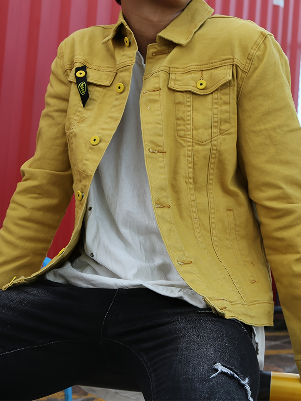 Men'S Denim Jacket, Trendy Men'S Long Sleeve Denim Jacket, Men'S Washed Denim Jacket, Casual Denim Jacket - Yellow