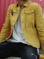 Men'S Denim Jacket, Trendy Men'S Long Sleeve Denim Jacket, Men'S Washed Denim Jacket, Casual Denim Jacket - Yellow