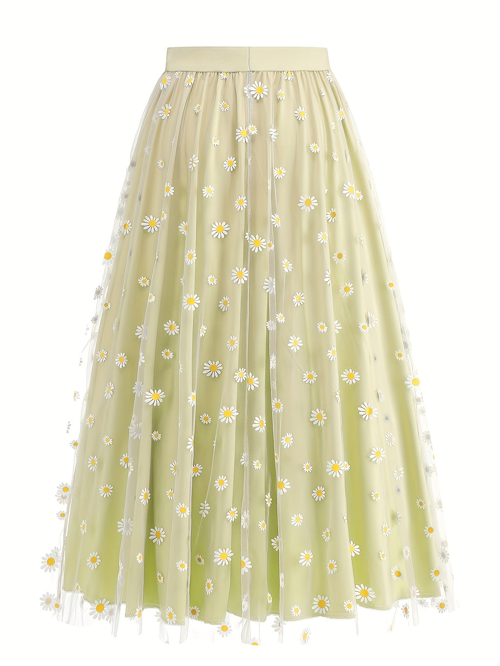 Elegant Chiffon Vacation Skirt with Small Chrysanthemum Print for Women - Yellow