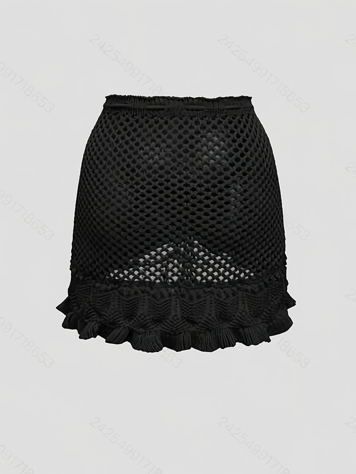 Targeted Style - Women's Elegant Casual Mini Skirt - Summer Beach Hollow Dress, Solid Color Minimalist, Soft and Comfortable Fabric - Black