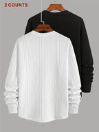 Jacquard Knit Long-Sleeve T-Shirt 2pcs, Casual Sport Long-sleeve Tee Made from Jacquard Knit Textured Fabric, Suitable for Daily Wear and Casual Outdoor Sports - White+black
