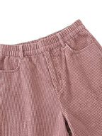 Women's 8-Wale Corduroy Wide Leg Bermuda Shorts, High Waisted Versatile Casual Shorts, Multi-Color Vintage Style, Soft & Stretchy, Suitable for Spring, Summer and Autumn - Pale Pinkish Gray
