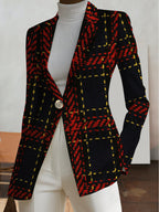 Autumn Women's fashion, outdoor travel,  clothing, exquisite patterns, Women's tops, striped grid geometric pattern prints, elegant Women's autumn skirts, exquisite Women's suit jackets - Black Red Yellow Flower