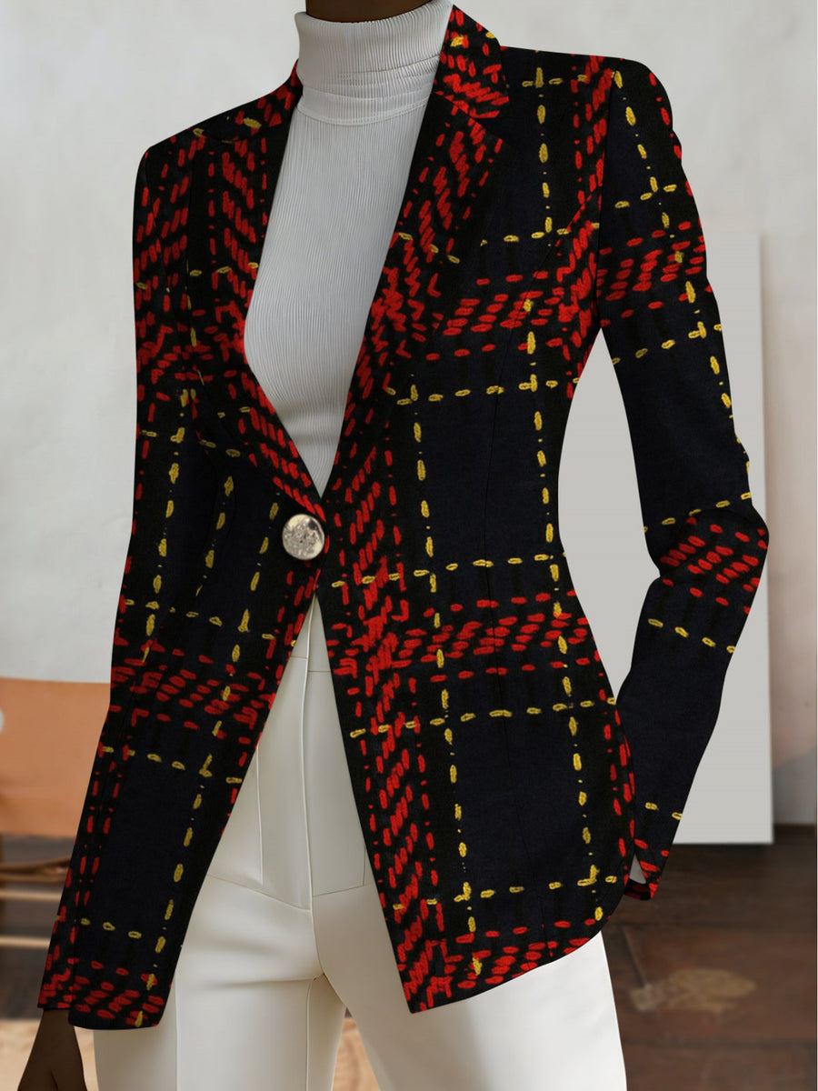 Autumn Women's fashion, outdoor travel,  clothing, exquisite patterns, Women's tops, striped grid geometric pattern prints, elegant Women's autumn skirts, exquisite Women's suit jackets - Black Red Yellow Flower