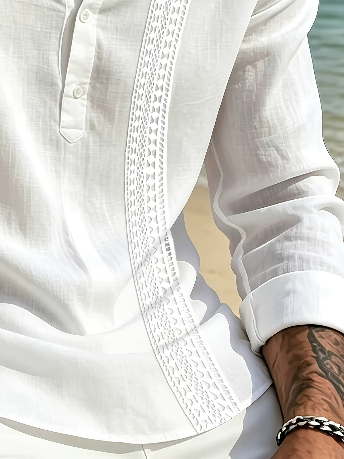 Men'S Fashion Casual Long Sleeve Henley Shirt - Hawaiian Sport Casual Long Sleeve Henley - Men'S Summer Beach Vacation Style Series - Daily Commute, Outdoor/Sports, Pool Party, Beach Vacation, Ideal Choice for Beachwear Gifts, Business Casual - White