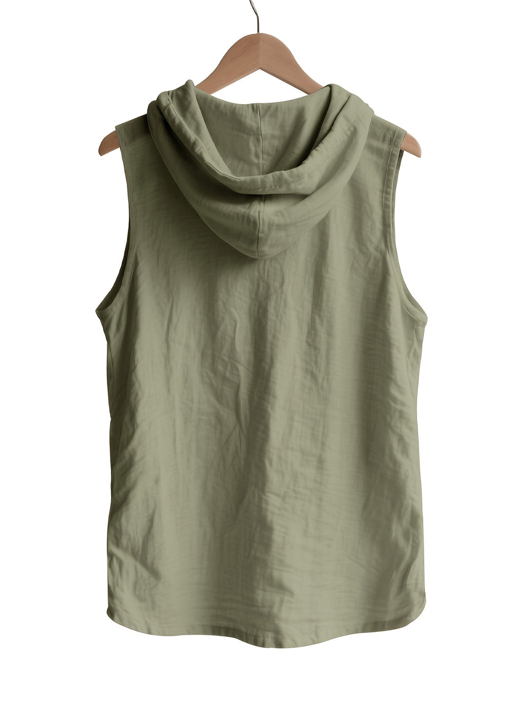 Pearson OBM Men's Sleeveless Hooded Shirt, Upgraded Textured Comfortable and Breathable Fabric Hooded Vest, Men's Linen Fashion Hoodie, Summer Top Casual and Lightweight with Button and Drawstring, Suitable for Outdoor Activities, Beach, and Coast - Olive Green