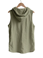 Pearson OBM Men's Sleeveless Hooded Shirt, Upgraded Textured Comfortable and Breathable Fabric Hooded Vest, Men's Linen Fashion Hoodie, Summer Top Casual and Lightweight with Button and Drawstring, Suitable for Outdoor Activities, Beach, and Coast - Olive Green