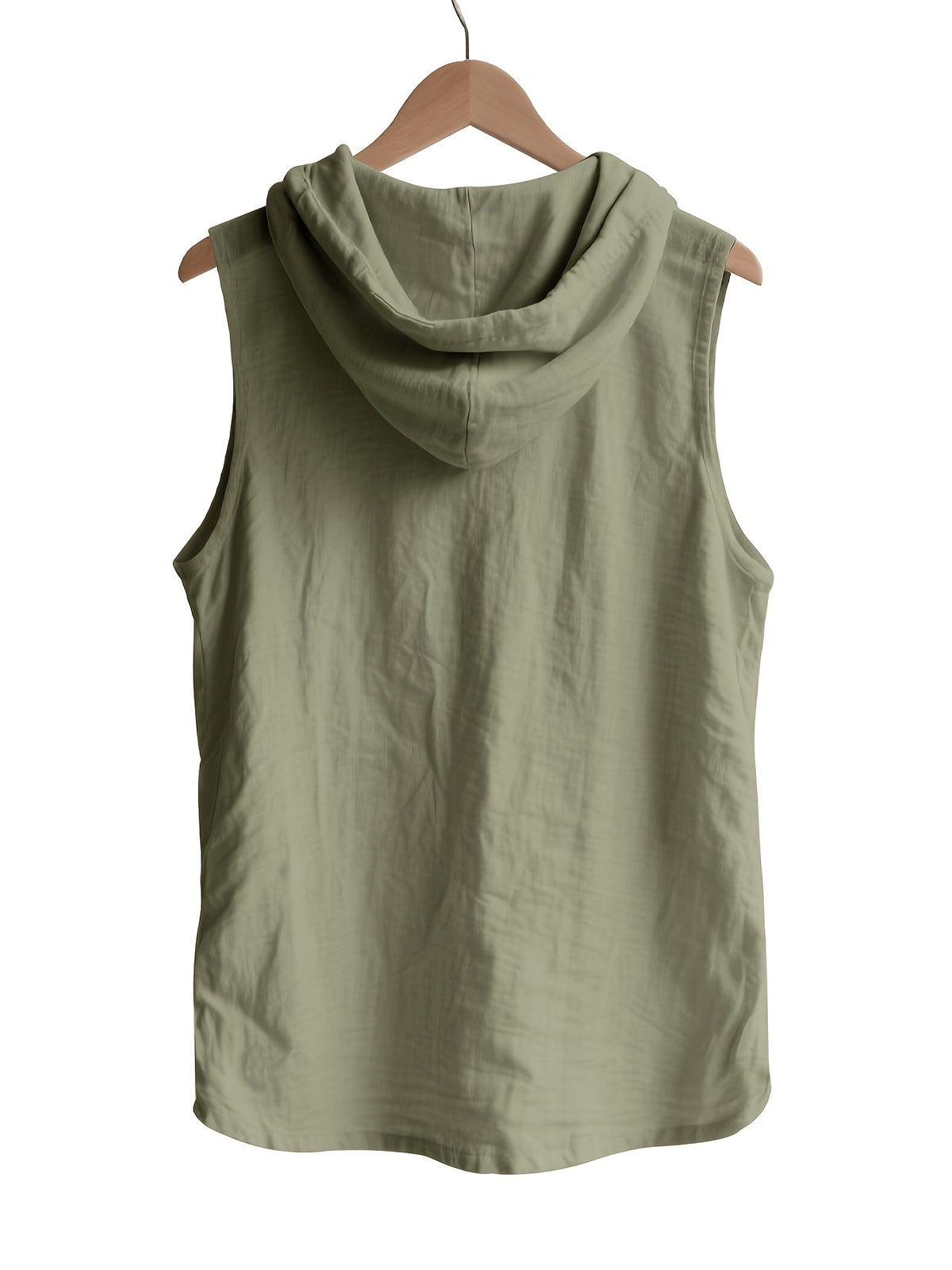 Pearson OBM Men's Sleeveless Hooded Shirt, Upgraded Textured Comfortable and Breathable Fabric Hooded Vest, Men's Linen Fashion Hoodie, Summer Top Casual and Lightweight with Button and Drawstring, Suitable for Outdoor Activities, Beach, and Coast - Olive Green