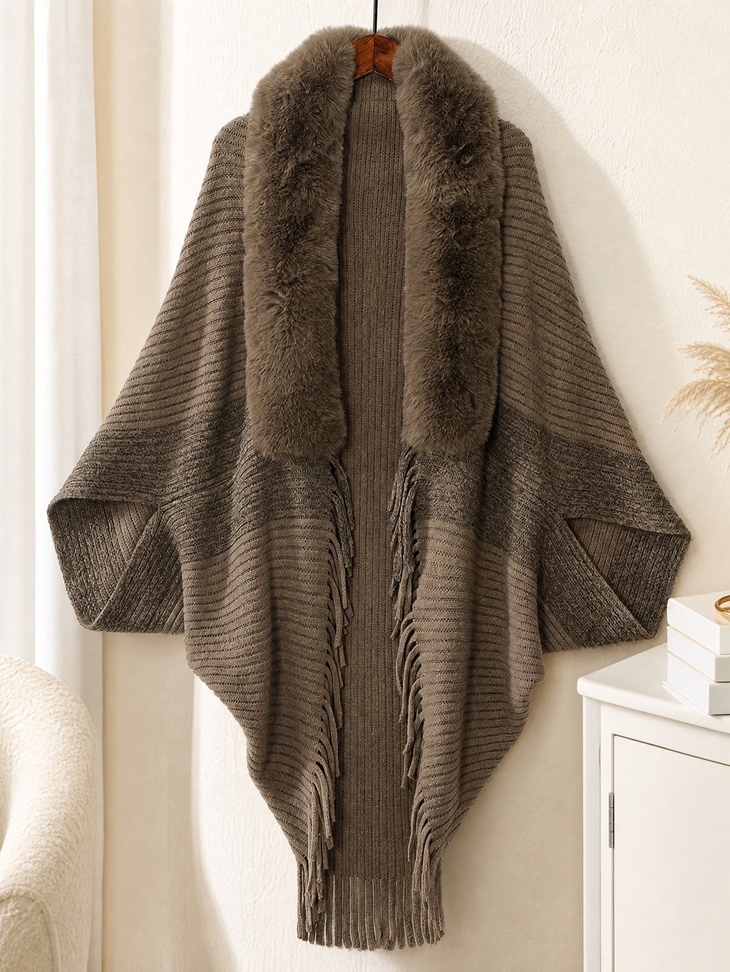 Luxurious Color-Block Faux Shawl And Soft, Comfortable Cardigan - an Elegant, Stylish Choice for Everyday Wear And Formal Gatherings - Apricot