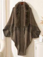 Luxurious Color-Block Faux Shawl And Soft, Comfortable Cardigan - an Elegant, Stylish Choice for Everyday Wear And Formal Gatherings - Apricot