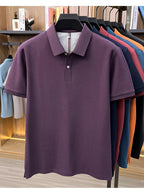 Men's Multi-Color Summer Pearl-Spun Mesh Long-Sleeve Polo Shirt with Contrast Lining and Lapel, Solid Color Simple Design, Skin-Friendly and Breathable, for Business Commuting, Daily Outings, Fishing Leisure, Mid-Life Men's Top - Fuchsia