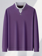 New High-Neck Men's Base Layer Shirt, Fashionable Trendy Casual -Lined Warm Sweater, Stylish Skin-Friendly Men's Autumn-Winter Knit Top F2136 - Purple