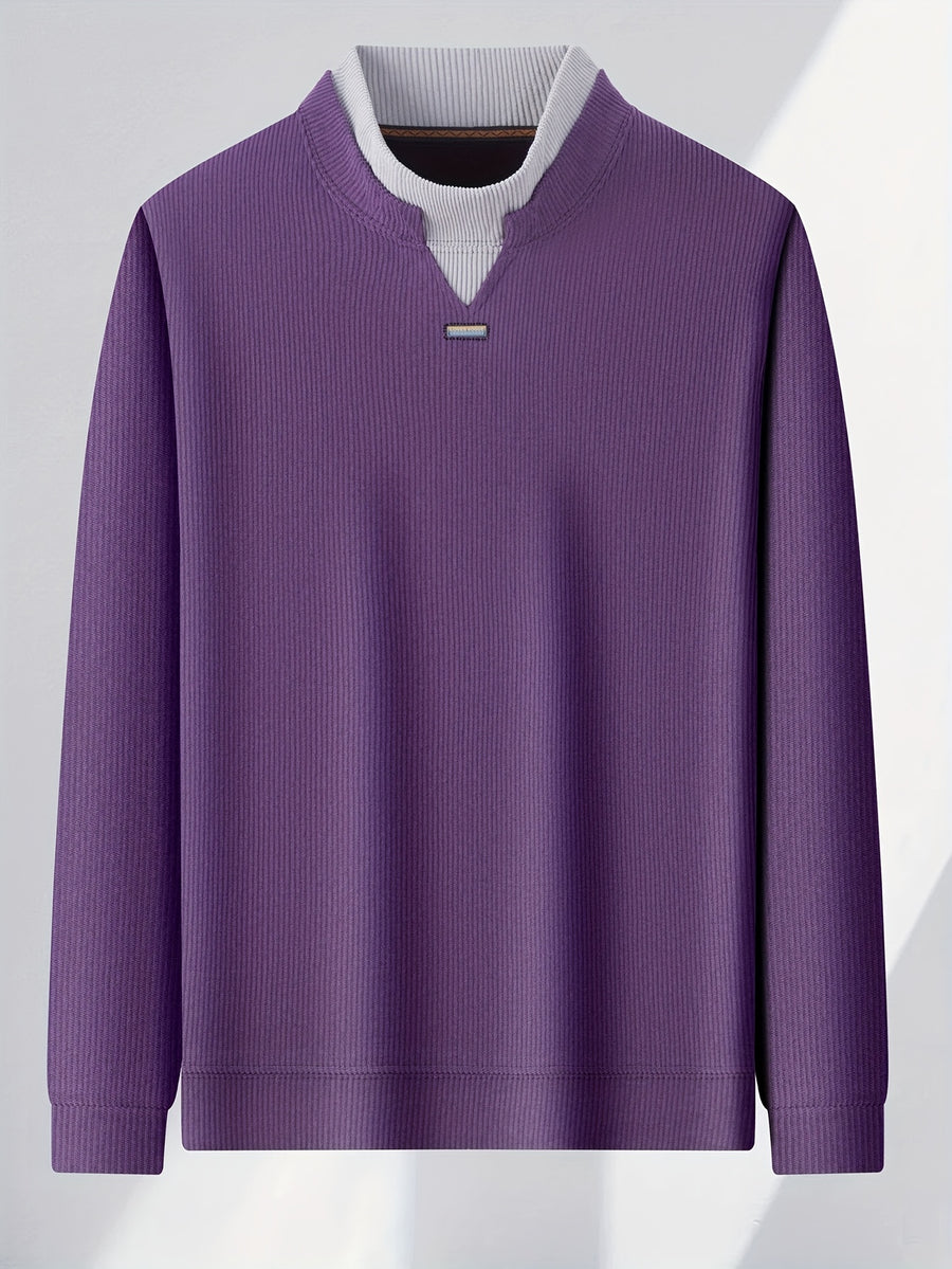 New High-Neck Men's Base Layer Shirt, Fashionable Trendy Casual -Lined Warm Sweater, Stylish Skin-Friendly Men's Autumn-Winter Knit Top F2136 - Purple