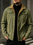 2026 European American New Men'S Outing Fashion Trendy Fleece Warm Jacket Coat - Military Green