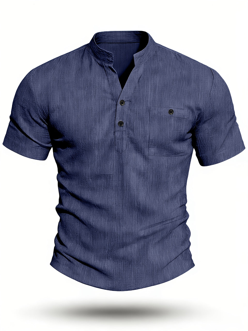 Henley Shirt Men's High-Quality Summer Short-Sleeve Henley T-Shirt - Men's Top, Old Money Style, Suitable for Golf Attire, Outdoor Camping, Fishing, and Daily Casual Wear - Navy Color