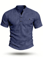 Henley Shirt Men's High-Quality Summer Short-Sleeve Henley T-Shirt - Men's Top, Old Money Style, Suitable for Golf Attire, Outdoor Camping, Fishing, and Daily Casual Wear - Navy Color