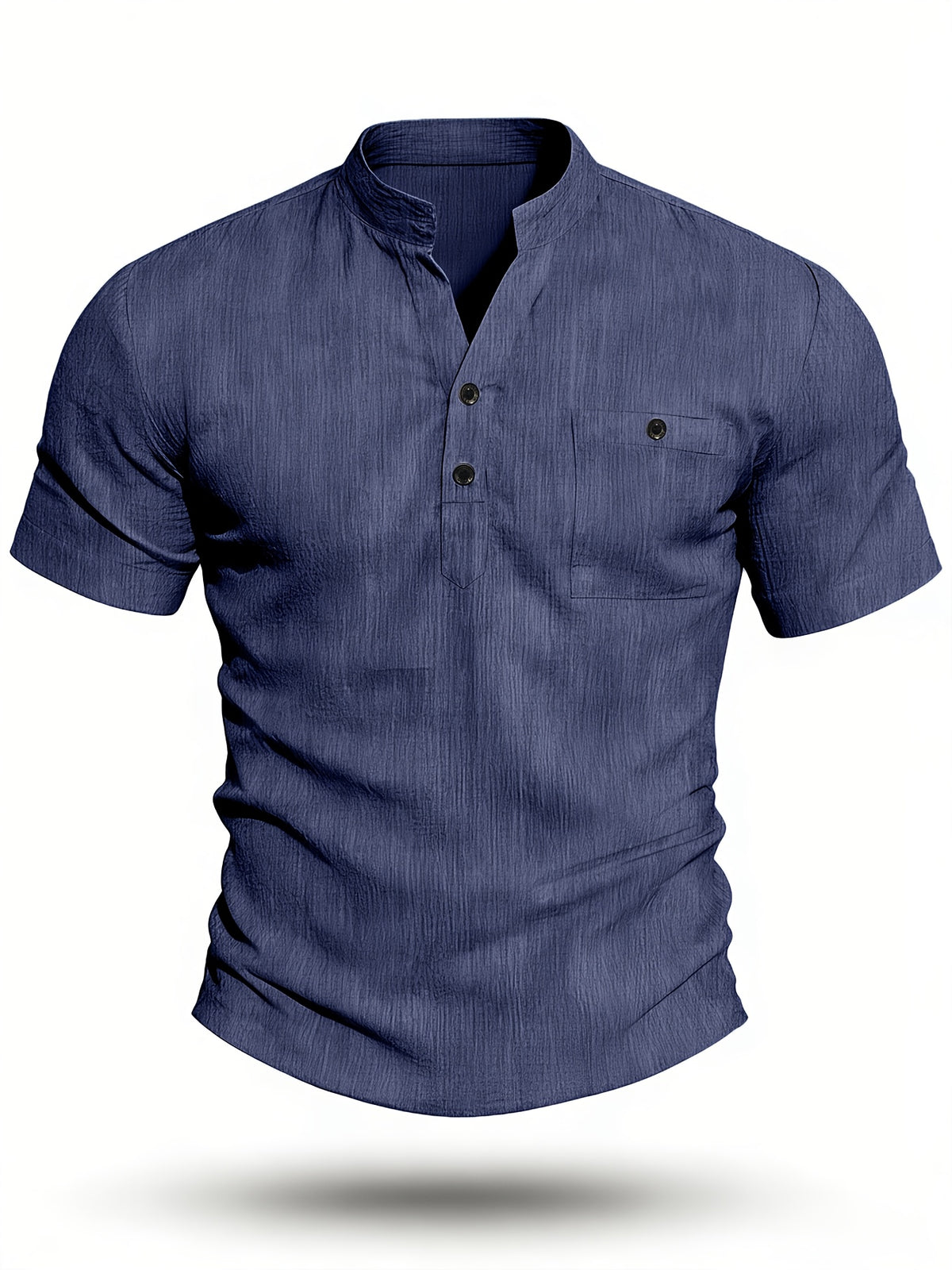 Henley Shirt Men's High-Quality Summer Short-Sleeve Henley T-Shirt - Men's Top, Old Money Style, Suitable for Golf Attire, Outdoor Camping, Fishing, and Daily Casual Wear - Navy Color