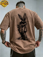 Warner Authorized WB Sunglasses Cool Rabbit Bags Beverage Quick Print Men'S Short Sleeve T-Shirt, Summer Comfortable Outdoor Top, Fashionable And Easy, Suitable for Daily Wearing, As a Friend Gathering Outfit - Coffee Color