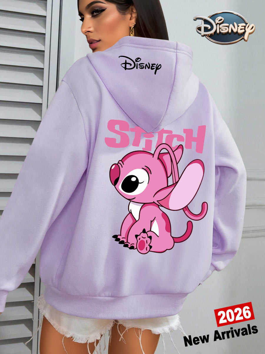Disney Women Cute And Silly Angel Graphic Hooded Sweatshirt, Casual Fashion Jacket, Shirt Top, 2026 New Daily Versatile Autumn And Winter Women Clothing - Purple