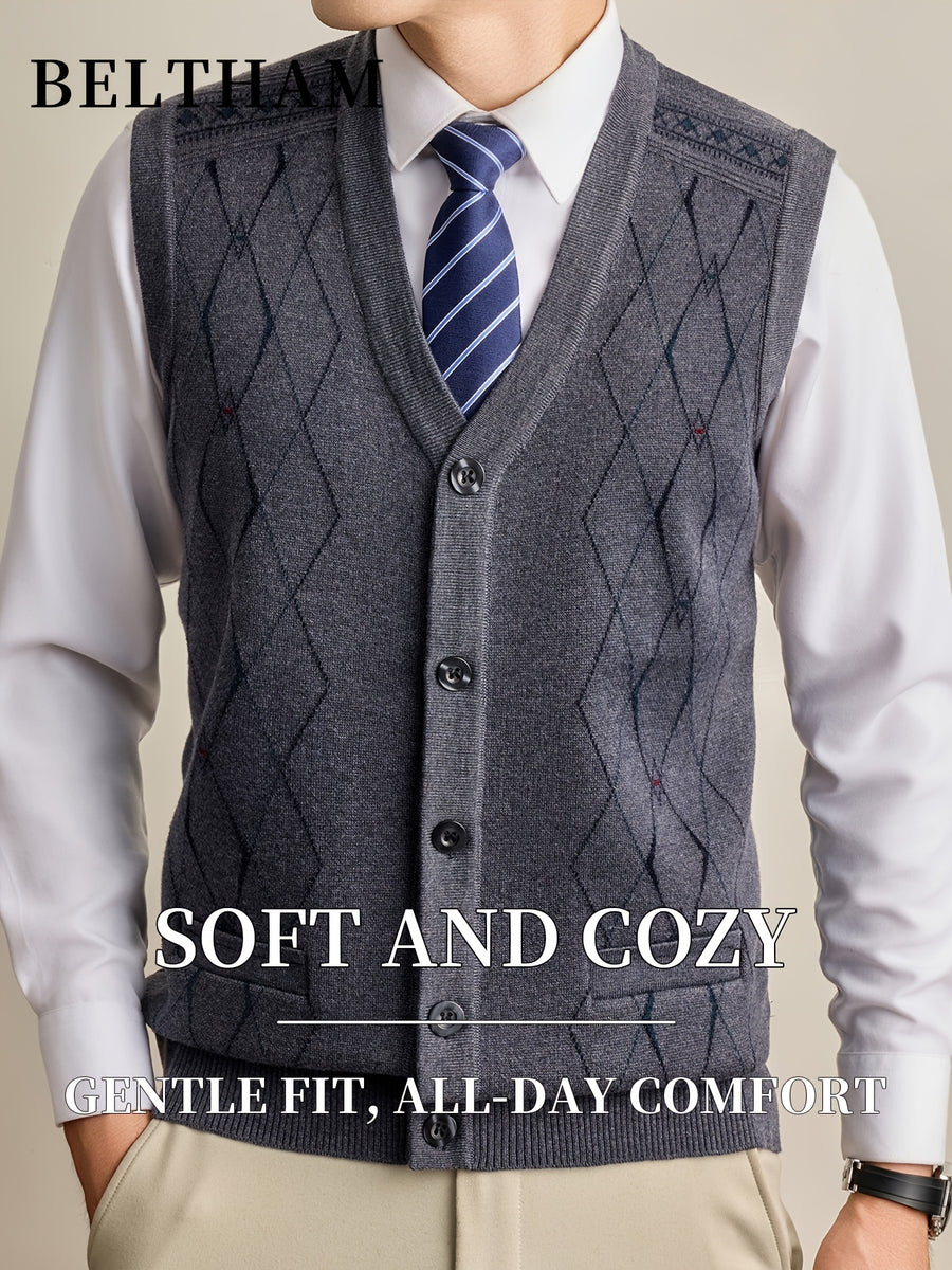 New Autumn Winter Men Thick Knit Vest, Ideal Gift for Dad And Husband, Knit Waistcoat with Pockets, Warm Cold Resistant Soft Comfortable Sweater Vest, Minimal Elegant Versatile Top for Daily Casual Business Sports Camping Wear - Medium Gray