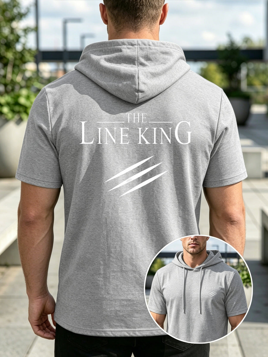 Men'S Casual Versatile Hooded Short-Sleeved T-Shirt, Lion Claw Mark Double-Sided Pattern, English Print - Grey