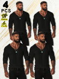 4pcs New Men's Tops, Fashionable Sporty V-Neck Long Sleeve, Spring/Summer Casual, Comfortable, Dry, Breathable, Trendy, Casual, Premium, Simple - Mixed Color 2