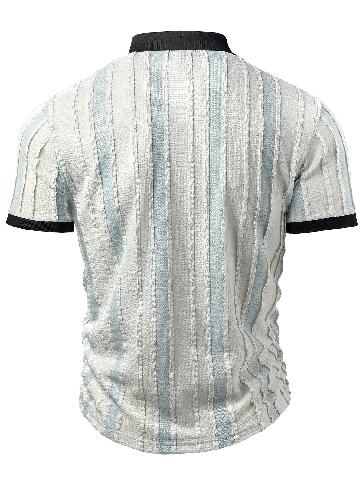 Men's Fashion Casual Old Money Style Two-Tone Striped Polo Shirt Short Sleeve - Photo Color