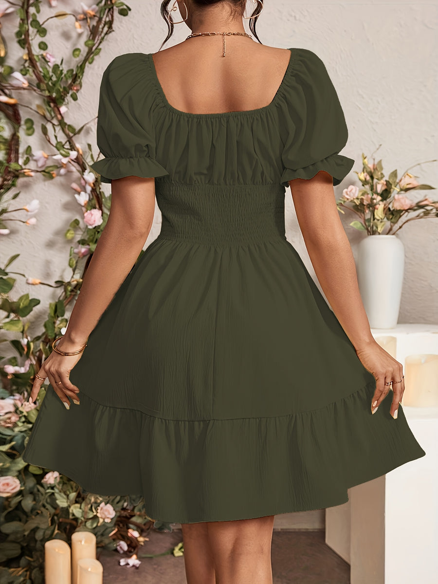 Fashionable Commuter A-Line Dress for Women - Army Green