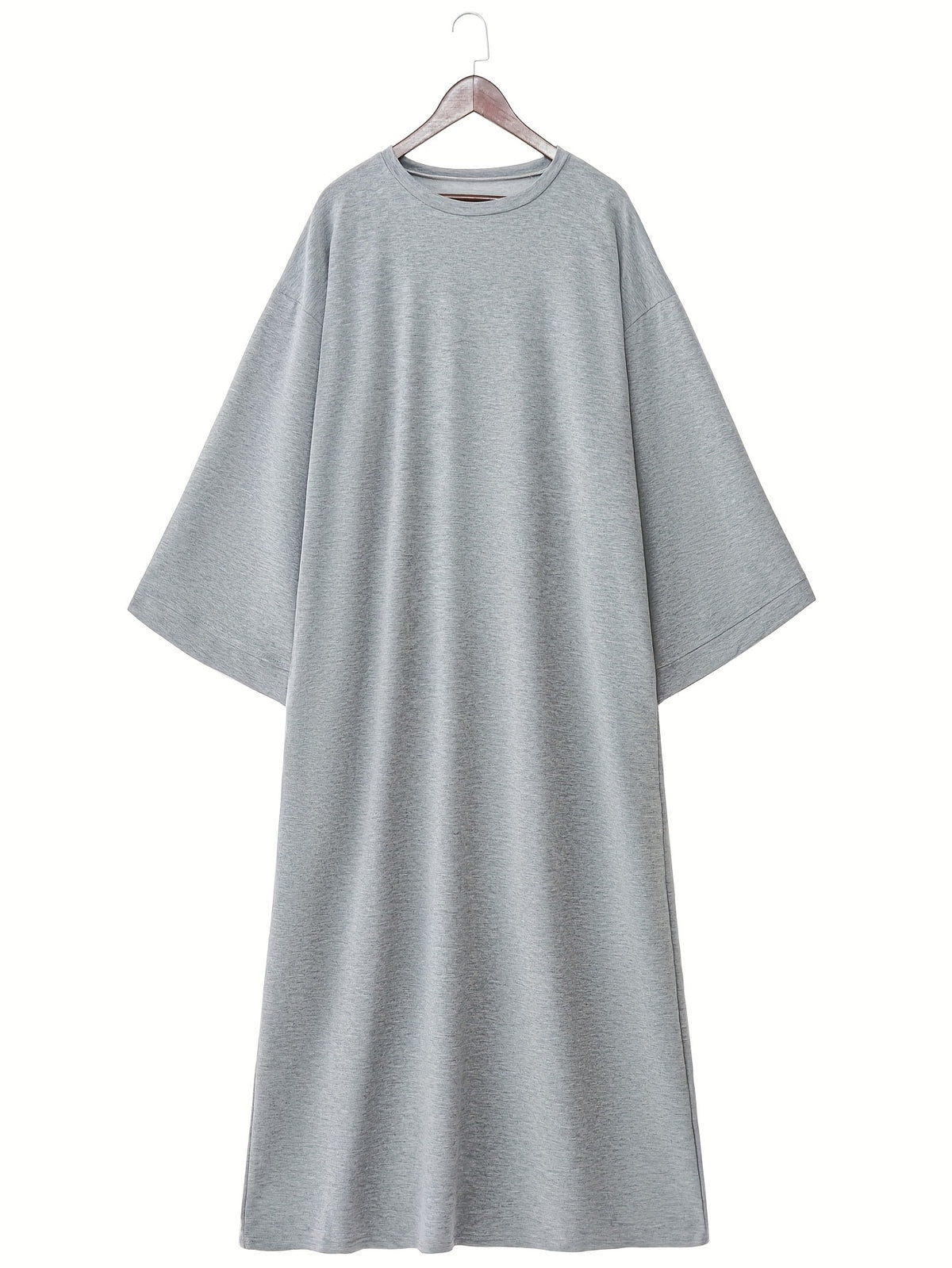 1pc Middle Eastern Sweatshirt Dress, Muslim Minimalist Solid Color Dress, Saudi Arabia Women's Elegant Round Neck Cover-Up Casual Inner Wear Dress with Pockets - Grey