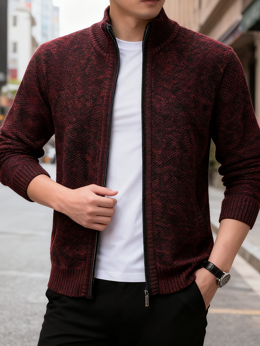 1pc Men's Knitted Cardigan Stand up Collar Jacket with Multiple Colors to Choose From, Simple and Stylish Design, Easy to Match with Shirt/T-shirt, Perfect for Commuting and Leisure, Showcasing Elegant Temperament (only One Jacket) - Burgundy
