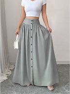 Women'S Button-Long Skirt, Fashionable Versatile Vacation Office Christmas Date Spring Autumn New - Grey