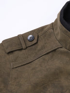 Retro Vintage PU Leather Jacket, Short Motorcycle Jacket Men's Stand up Collar Zipper Workwear PU Leather Jacket, American Casual Slim Fit PU Leather Jacket, Versatile Retro Cycling PU Leather Jacket for Autumn Winter, Motorcycle Suit Multi Pocket - Coffee Color