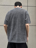 Men'S Hong Kong Style Highlight Twill Short-Sleeve T-Shirt, Summer Lazy Style Loose Crew Neck Half-Sleeve Top - Grey