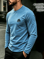 Men'S Spring And Autumn Thin Knitted Classic Solid Color Long-Sleeve T-Shirt 1pc, Casual Sports All-Match Inner Wear Men'S Long-Sleeve Tops - Navy Color