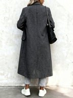 Over-The-Knee Long Premium Design Style Long Sleeve Trench Coat Women'S New Suit Collar Double-Breasted Casual Coat Jacket - Dark Gray