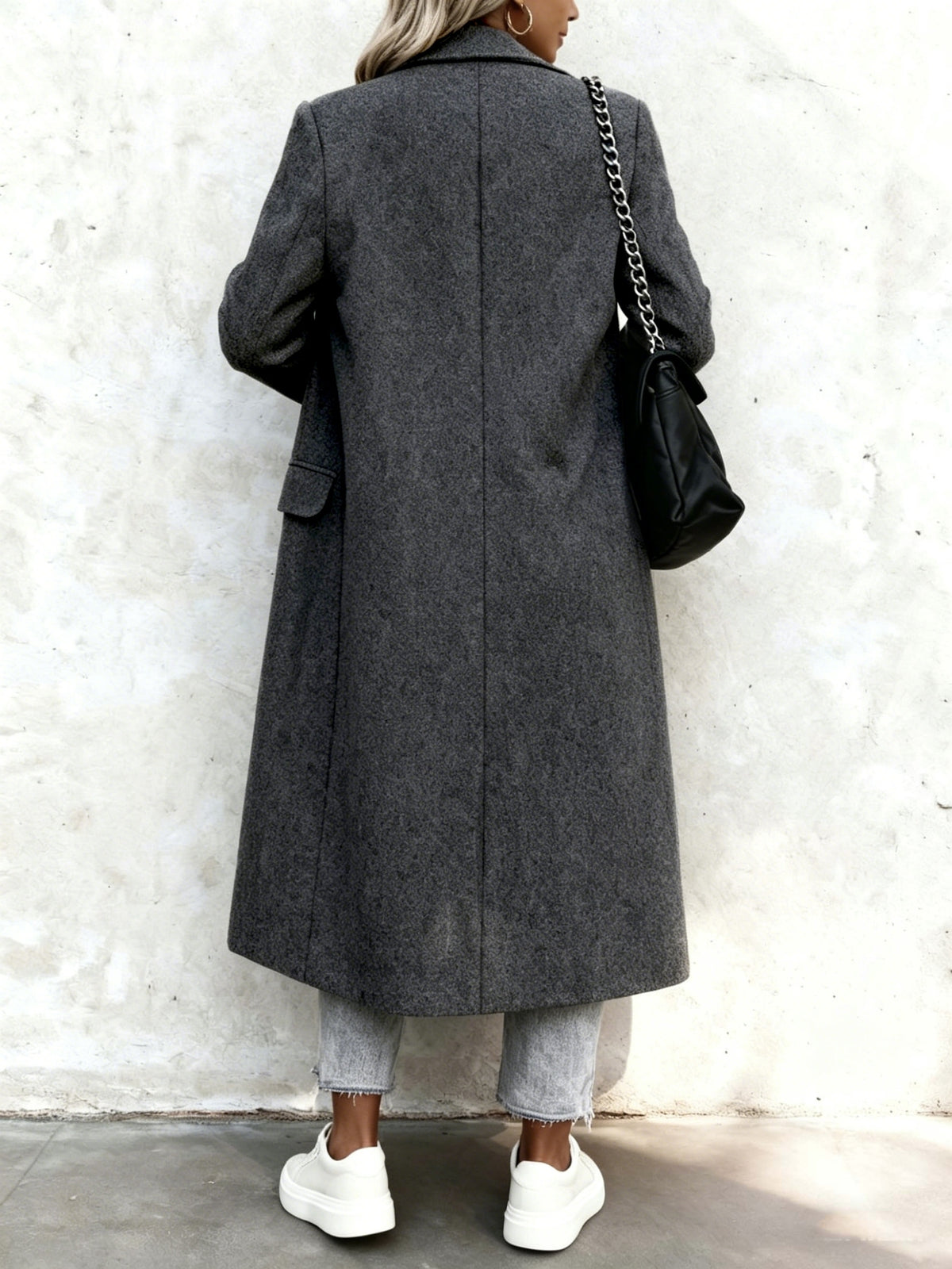 Over-The-Knee Long Premium Design Style Long Sleeve Trench Coat Women'S New Suit Collar Double-Breasted Casual Coat Jacket - Dark Gray