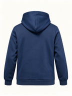 Western Fashion Letter Stripe Men'S Zipper Cardigan Hooded Sweatshirt ITALIA Easy Text Combination Print Zipper Pocket Drawstring Casual Athletic Jacket - Navy Color