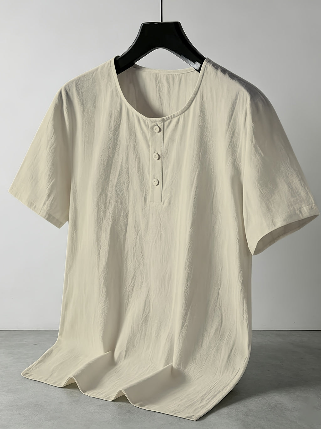 Men'S Summer -Linen Half-Zip Short Sleeve T-Shirt - Khaki
