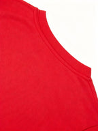 Adult Round Neck T-Shirt Trendy Golden Badge Striped Print Top Casual Outing Fan Gathering Leisure All-Match Breathable Pullover Sweater - Red