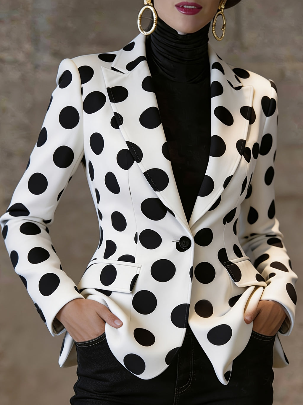 Vintage Polka Dot Blazer 1pc Women'S Casual Elegant Single-Button Slimming Commute Suit, Temperament Lapel Long Sleeve Professional Top [NS702] - Mixed colors