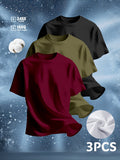 3pcs Men'S T-Shirt Set - Casual Summer Short Sleeve, 100%, Machine Washable, Round Neck, Multi-Colors Available - Suitable for Daily Wear And Layering (Order 1 Size Larger for Loose Fit) - Wine Red, Army Green, Black