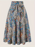 Women's Bohemian Style Printed Casual Vintage Tie-Up Bow Skirt - Mixed colors
