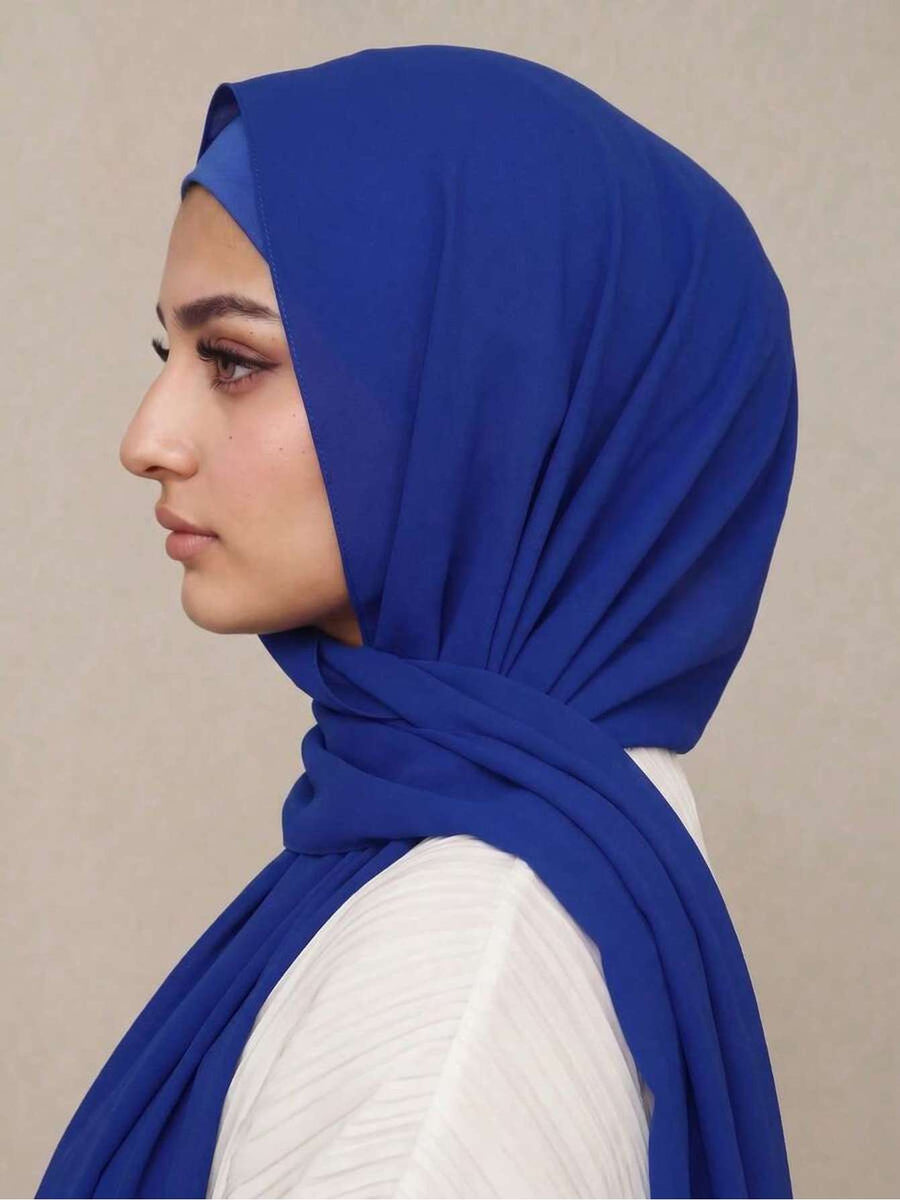 2pcs/Set Includes One Solid-Color Chiffon Headscarf And One Tube-Style Under-Cap. Made from High-Quality, Durable Chiffon, The Set Is Smooth, Comfortable, And Breathable. Suitable for Daily Wear, Commuting, And Eid Prayers; Perfect for All Seasons - Royal Blue