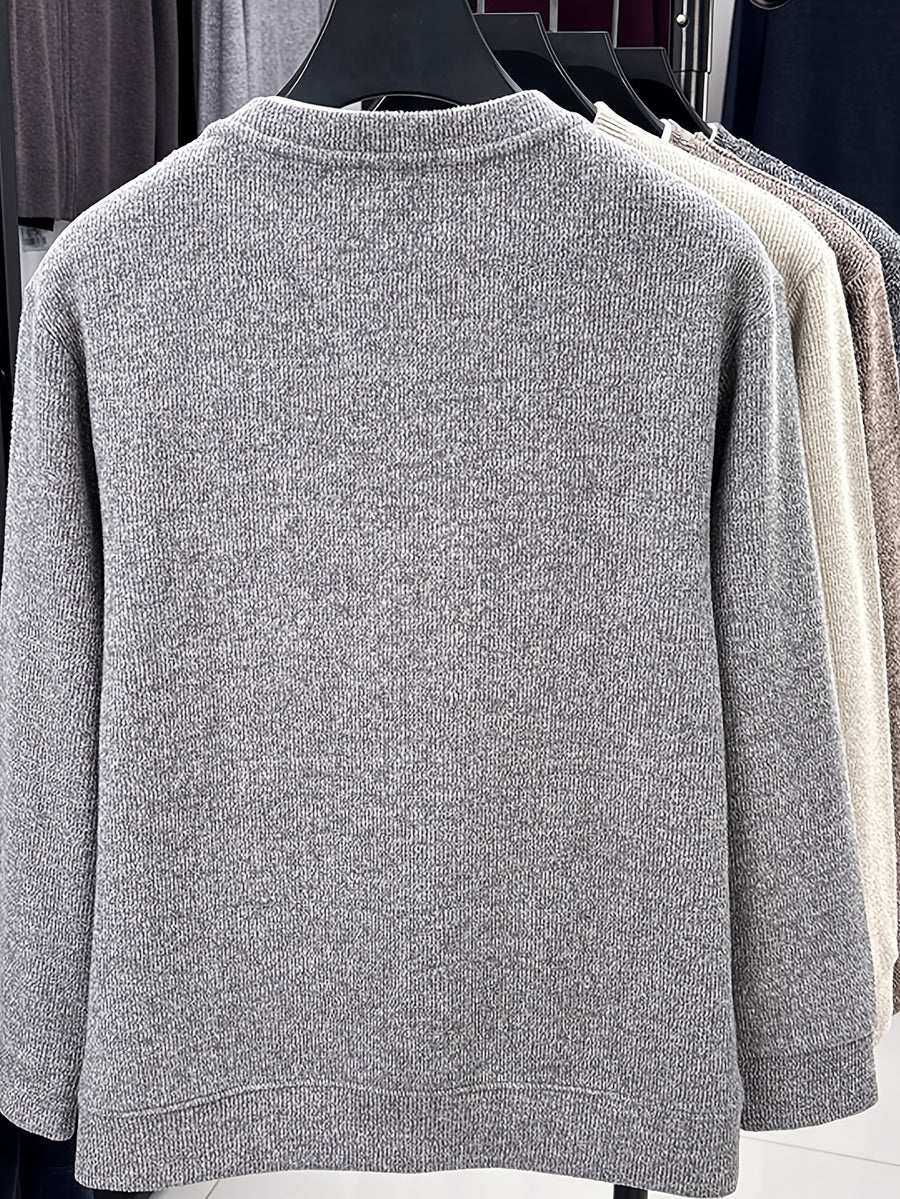 Men's 2-in-1 Look Knit Sweater, Old Money Style, Simple Business Casual, Suitable for Middle-Aged Men as a Spring/Autumn Inner Layer - SINBOS - Light Grey