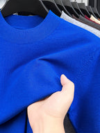 Men'S Solid Mock Neck Short Sleeve Knit Sweater, Soft Skin-Friendly Wool Blend Pullover, Stretch Slim Fit Basic Knit Top, Rib Neck Cuff, Business Commute Daily Casual Shirt, Versatile Inner And Outer Wear Men Base Layer - Klein Blue