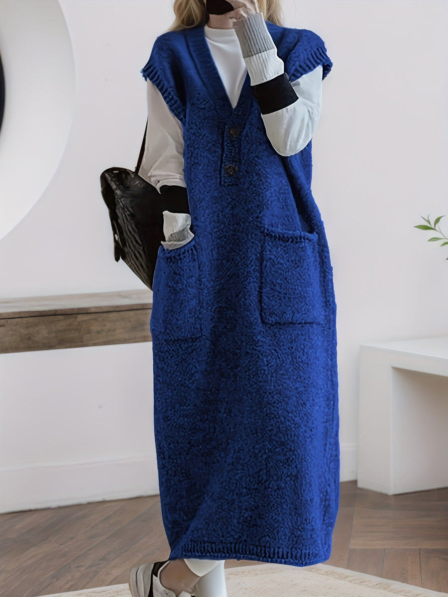 Women'S Bodycon Temperament Long Dress Outer Vest Long Dress Thick Elegant Ladylike Autumn Winter Korean Style Tank Top Sweater Dress Women'S Beautiful Ladylike Premium Skirt - Blue
