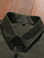 New Men's Cotton -Style Long-Sleeve Shirt Jacket, Casual Business Long-Sleeve Button-Up with Shoulder Epaulette Pattern, Regular Fit Trendy Workwear Men's Outerwear - olive drab