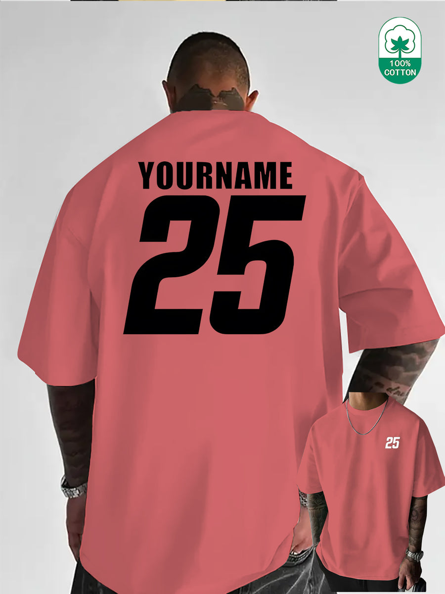 Minimalist Hand-Drawn Numerals and Letter Creative Front and Back Print Fashionable Men's Casual Versatile #Commute #Leisure #Home #Office #Trendy Streetwear Fashion Item Crew Neck Heavyweight Pure Cotton T-Shirt - Tomato Red