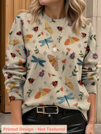 [Printed Design - Not Textured] Women'S for All Over Printed Long Sleeve Universal Crew Neck Lightweight Sweater, Trendy Wear, Ultra HD Insect And Flower Pattern, Perfect for Casual Elegance Style Outfits - Suitable for All Seasons - Multicolor